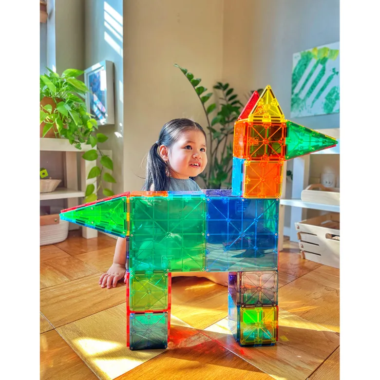 Magna-Tiles Clear Colors, Magnetic Building Set with 100 Pieces