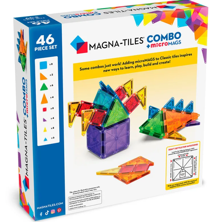 Magna-Tiles MicroMags Combo, Magnetic Building Set with 46 Pieces