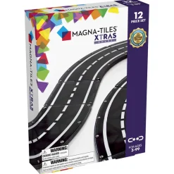 Magna-Tiles XTRAS Set with Roadway Pieces, Magnetic Building Set - 12 Pieces