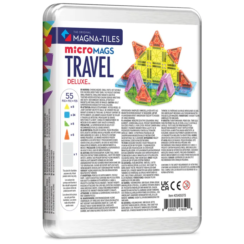 Magna-times Magnetic Building Set, microMAGS Deluxe Travel Set in Box - 55 Pieces