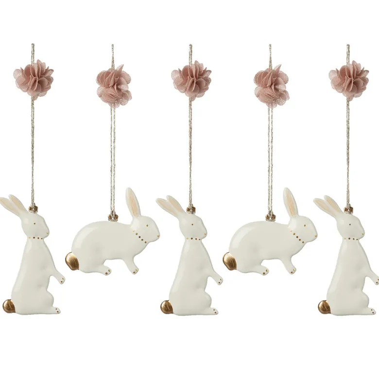 Maileg Easter Decorations, Metal Ornament - Set of 5 Easter Bunnies