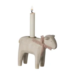 Maileg Wooden Candle Holder, Lamb - Pink