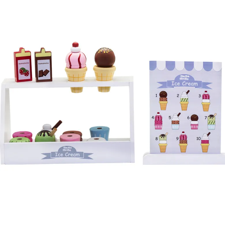 Mamamemo Wooden Ice Cream Stand, 16 Pieces
