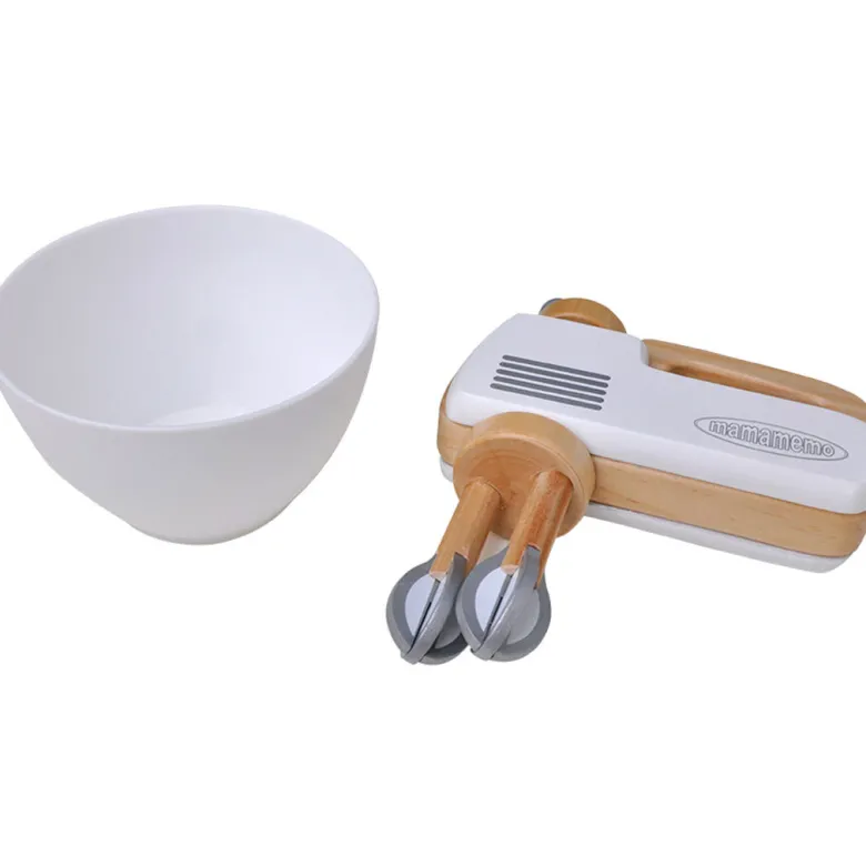 MaMaMeMo Wooden Play Food, Hand Mixer - White