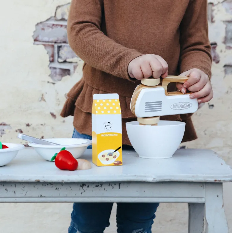 MaMaMeMo Wooden Play Food, Hand Mixer - White