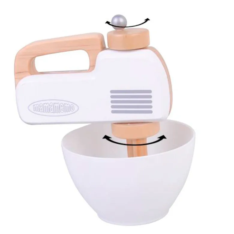 MaMaMeMo Wooden Play Food, Hand Mixer - White
