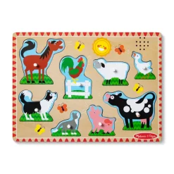 Melissa & Doug Sound Knob Puzzle, Farm - 8 Pieces