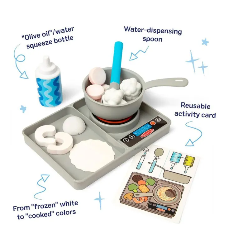 Melissa & Doug Water Wow Play Food with Water-Activated Color Change, Cooktop with Pot