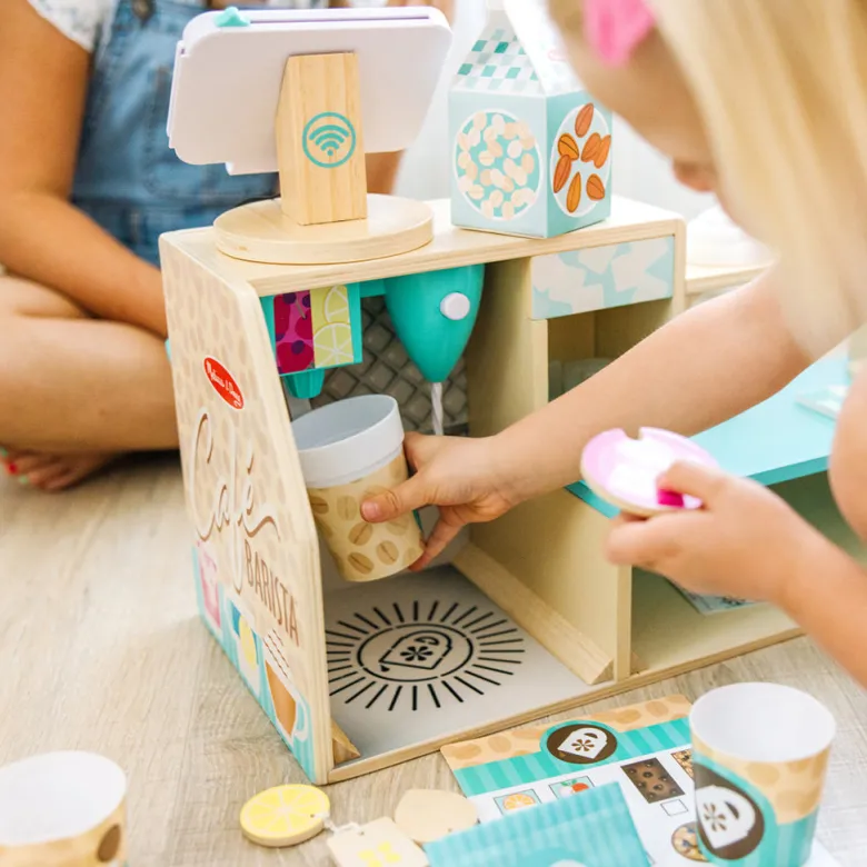 Melissa & Doug Wooden Play Food Set, Barista Coffee Bar – 35 Pieces