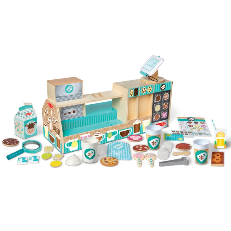Melissa & Doug Wooden Play Food Set, Barista Coffee Bar – 35 Pieces