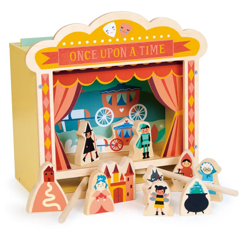 Mentari Little Puppet Theater with Wooden Figures
