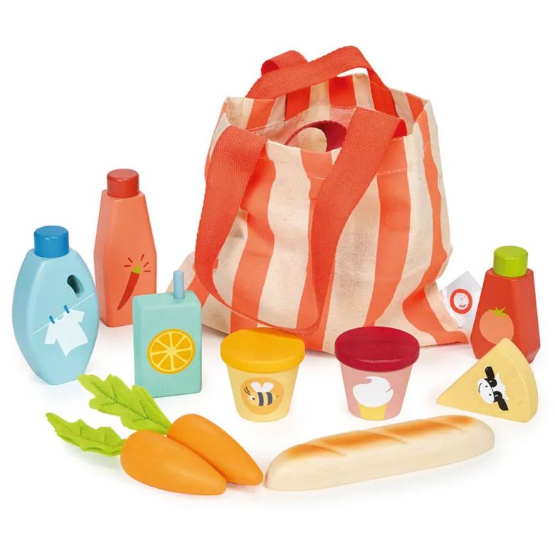 Mentari Wooden Play Food – Shopping Net with Groceries