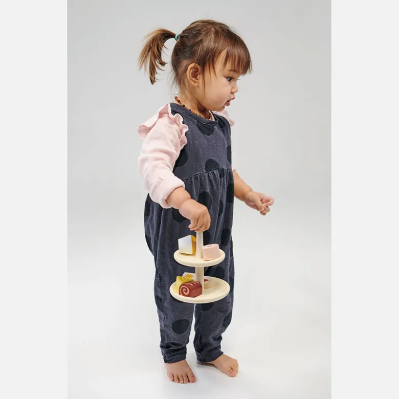 Mentari, Wooden Play Food – Cake Stand with Cakes