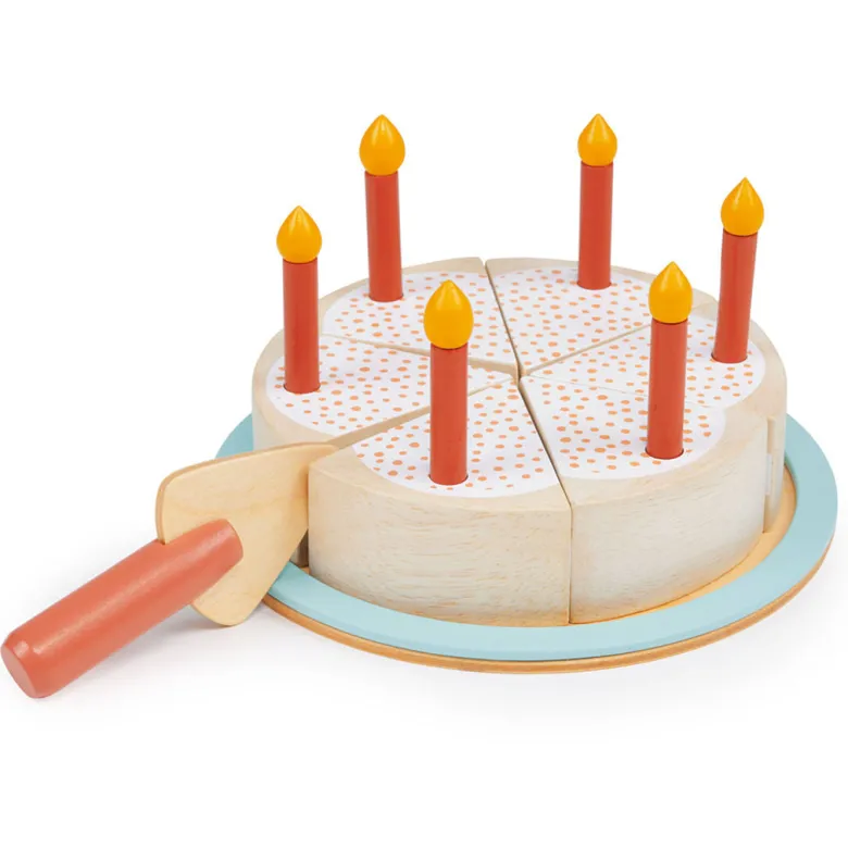Mentari, Wooden Play Food – Birthday Cake with Candles
