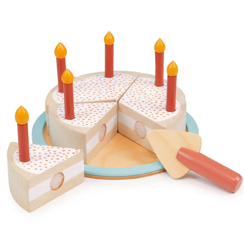 Mentari, Wooden Play Food – Birthday Cake with Candles