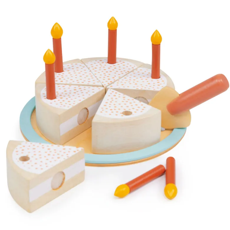 Mentari, Wooden Play Food – Birthday Cake with Candles