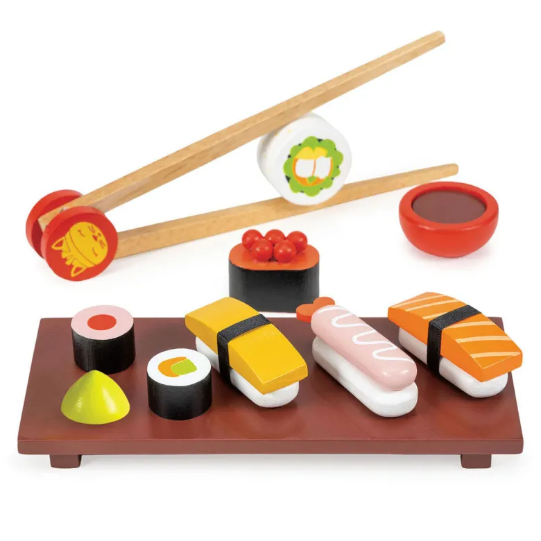 Mentari Wooden Play Food, Sushi Set with 11 Pieces
