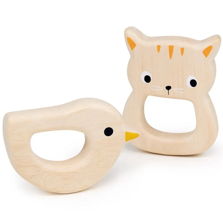 Mentari, Wooden Teething Ring - Bird and Cat
