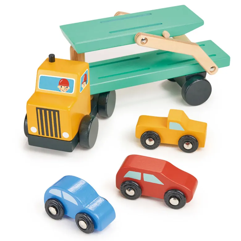 Mentari Wooden Toy Cars – Car Transporter Set