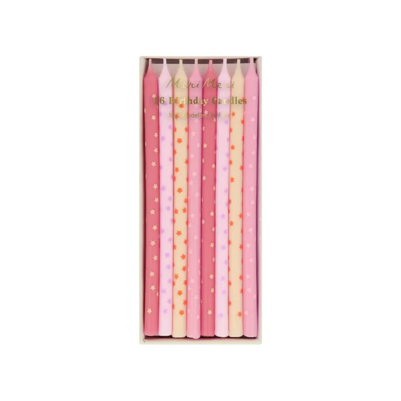 Meri Meri Cake Candles, Pink Stars - Set of 16