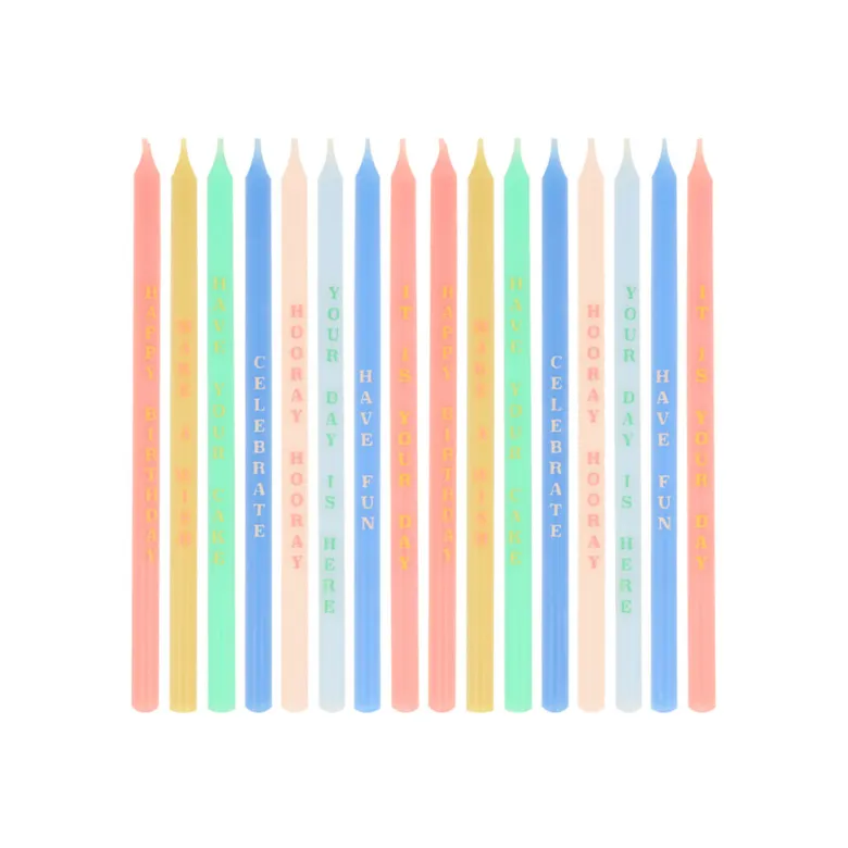 Meri Meri Cake Candles with Party Phrases - Set of 16