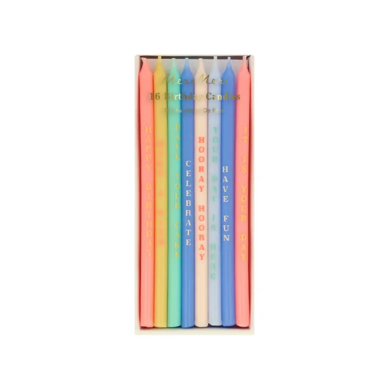 Meri Meri Cake Candles with Party Phrases - Set of 16