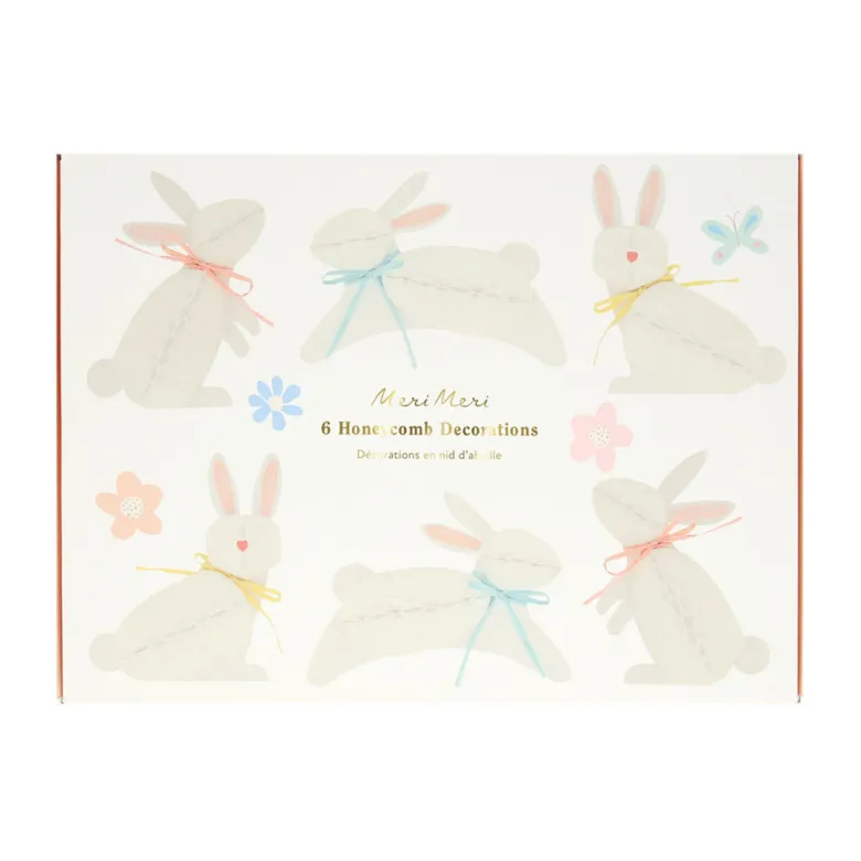 Meri Meri Easter, Honeycomb Decorations – Pom Pom Bunnies – 6 Pack