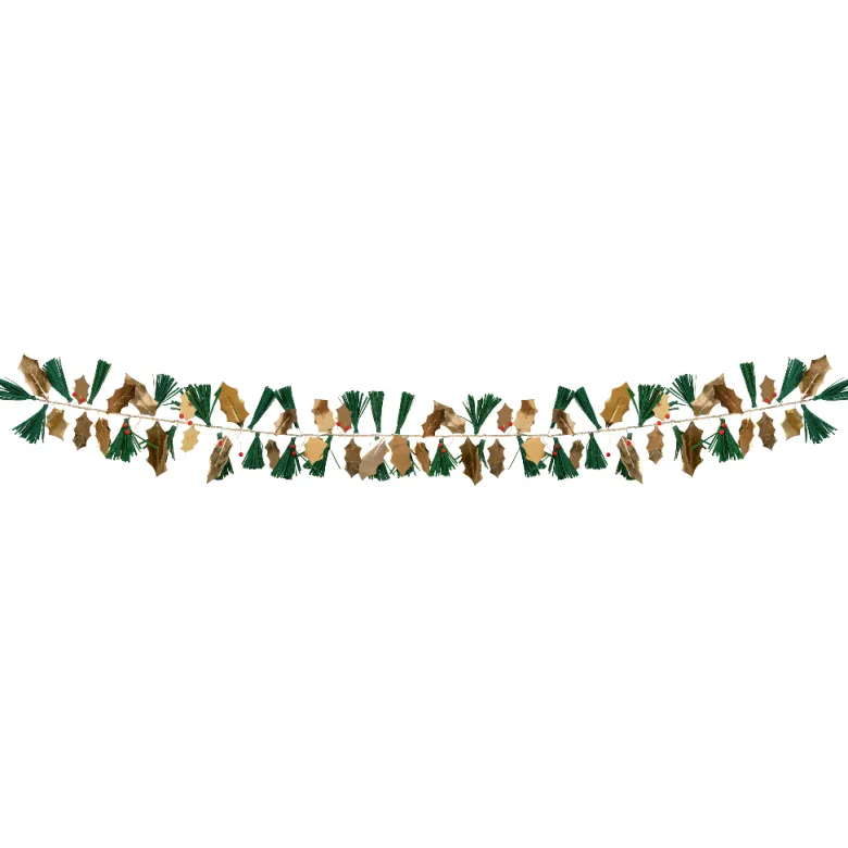 Meri Meri Garland, Pine Needles & Gold Holly – 1.2 m