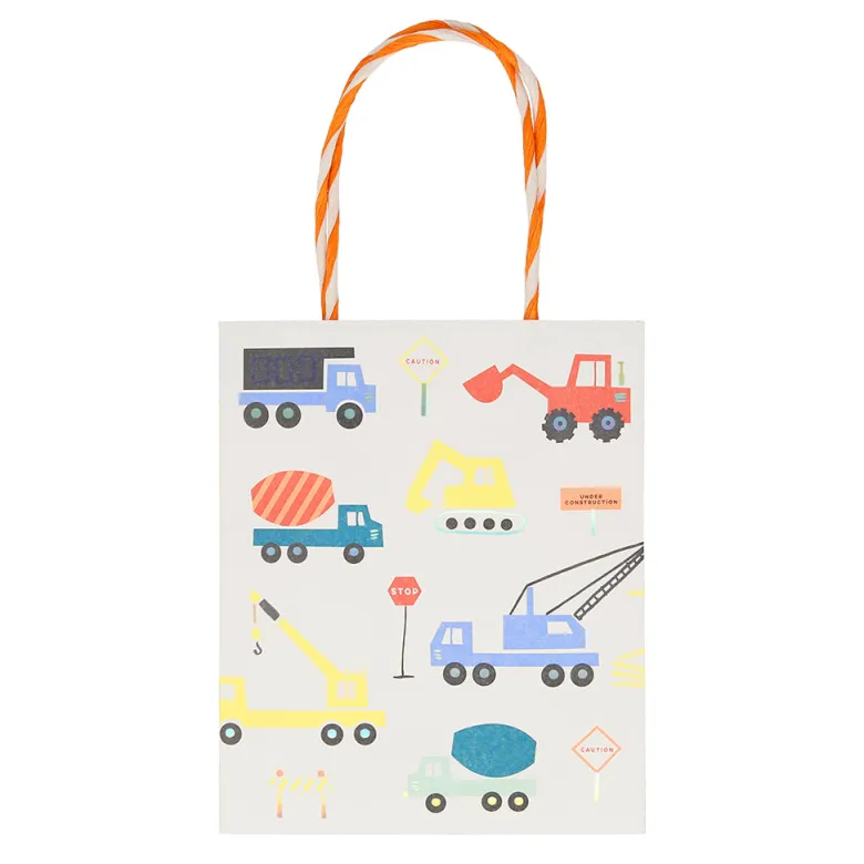 Meri Meri Gift Bags, Construction Vehicles – Pack of 8