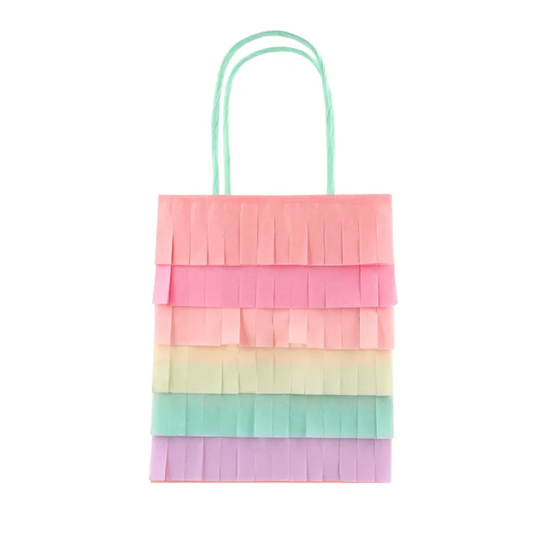 Meri Meri Gift Bags, Meadow Unicorns with Fringe – Set of 8