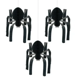 Meri Meri Halloween Decorations, Set of 3 Giga Honeycomb Hanging Spiders