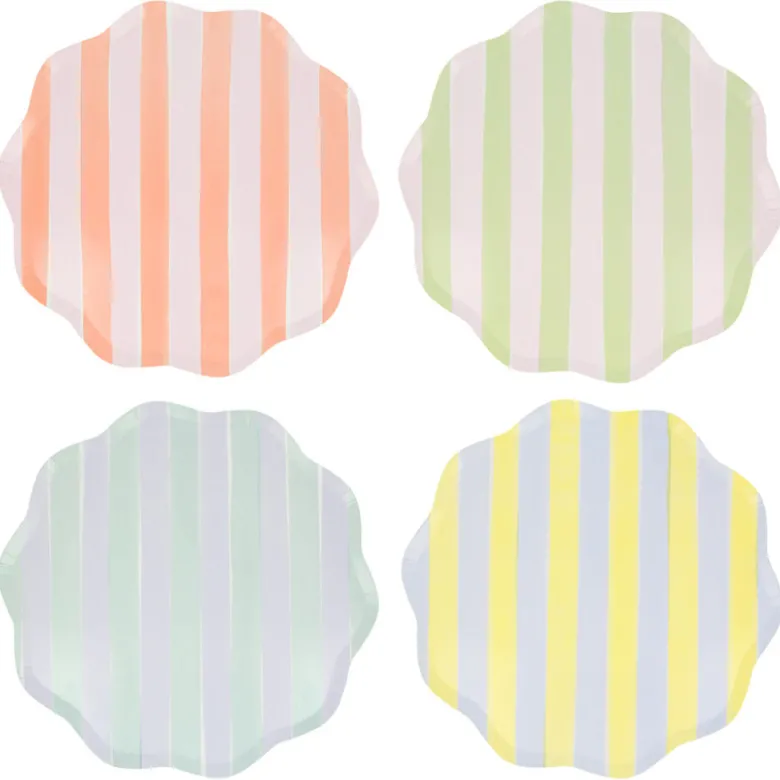 Meri Meri Large Paper Plates, Pastel Stripe – Pack of 8