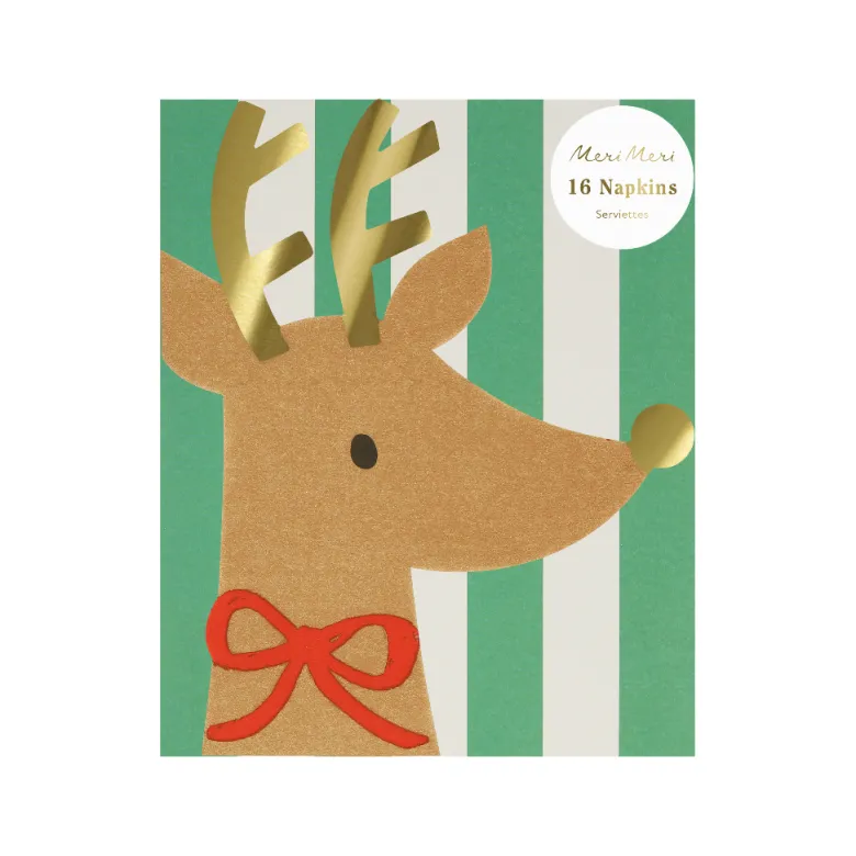 Meri Meri Napkins, Reindeer with Red Bow - 16 pcs.