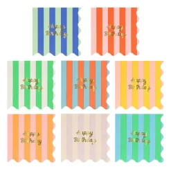 Meri Meri Napkins Size S, Striped Happy Birthday - Pack of 16