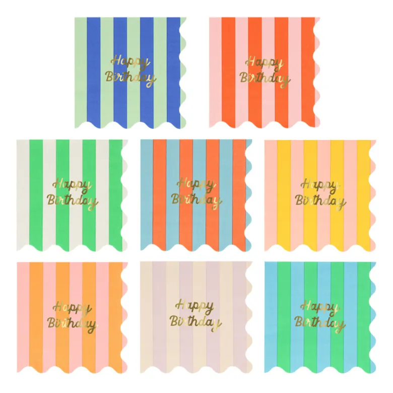 Meri Meri Napkins Size S, Striped Happy Birthday - Pack of 16