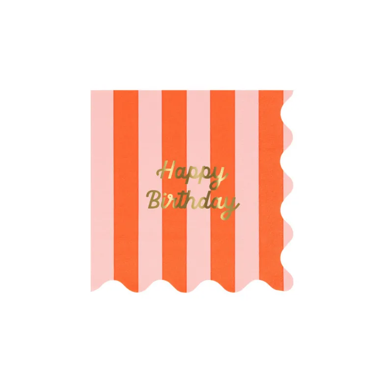 Meri Meri Napkins Size S, Striped Happy Birthday - Pack of 16