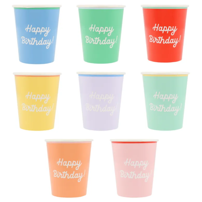 Meri Meri Paper Cups, Mixed 'Happy Birthday' – Pack of 8