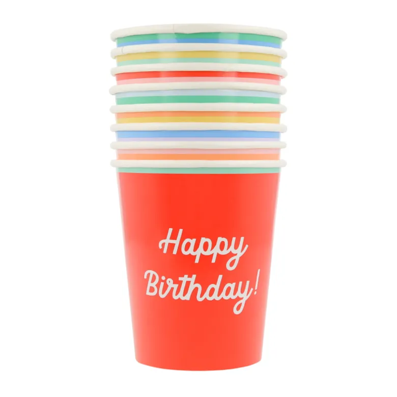Meri Meri Paper Cups, Mixed 'Happy Birthday' – Pack of 8