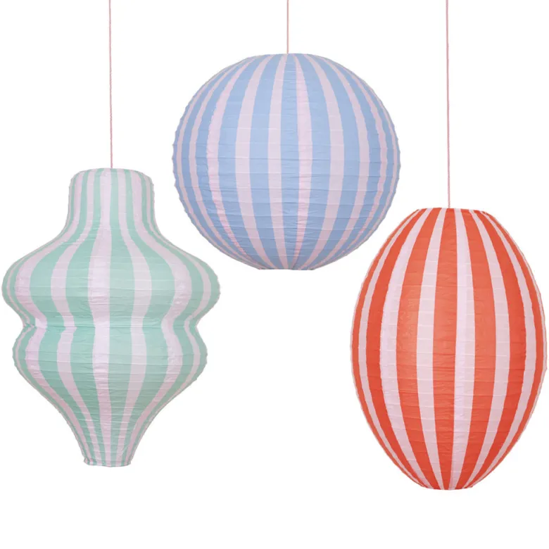 Meri Meri Paper Lanterns, Stripy Design, Set of 3 - WITHOUT LIGHT SOURCE