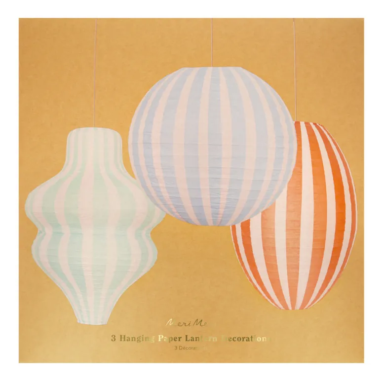 Meri Meri Paper Lanterns, Stripy Design, Set of 3 - WITHOUT LIGHT SOURCE