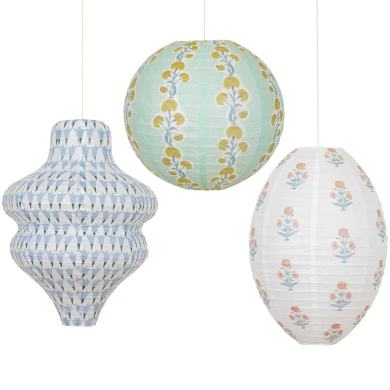 Meri Meri Paper Lanterns in Rice Paper by Molly Mahon, Set of 3 - WITHOUT LIGHT SOURCE