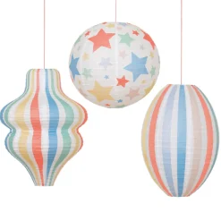 Meri Meri Paper Lanterns in Rice Paper, Stars and Stripes, Set of 3 - NO LIGHT SOURCE INCLUDED