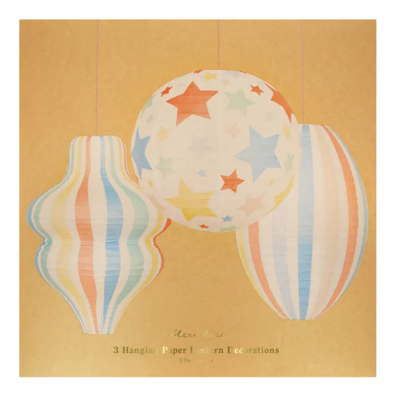 Meri Meri Paper Lanterns in Rice Paper, Stars and Stripes, Set of 3 - NO LIGHT SOURCE INCLUDED