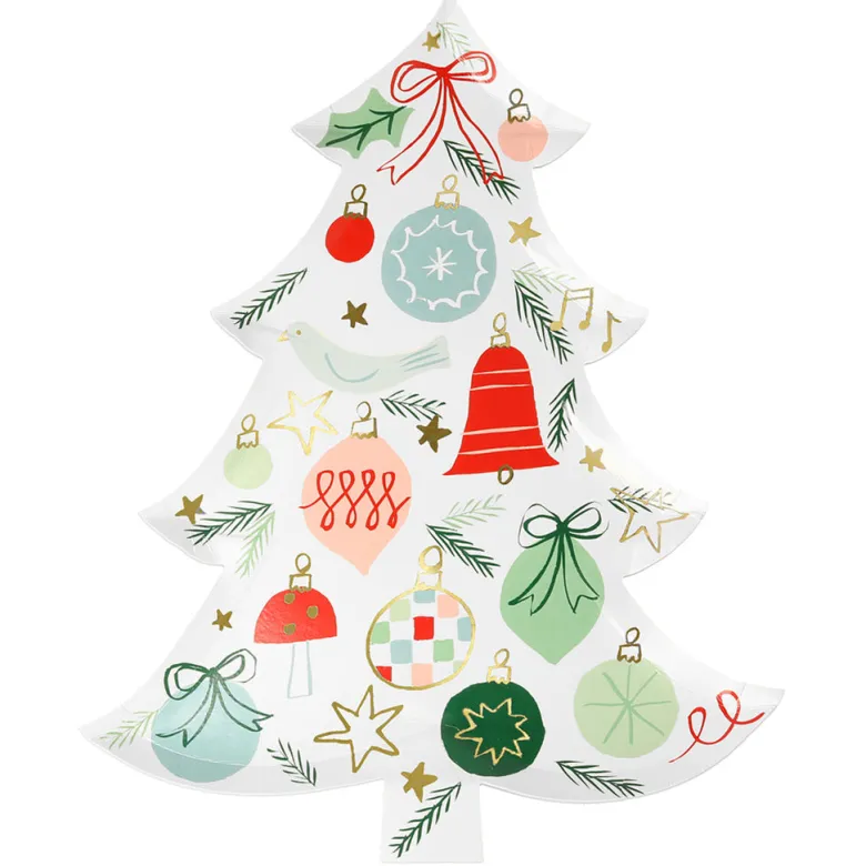 Meri Meri Paper Plates, Christmas - Christmas Tree Design - Pack of 8
