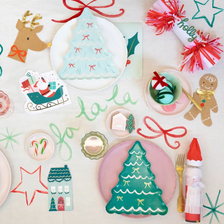 Meri Meri Paper Plates, Christmas Tree with Bow - Set of 8