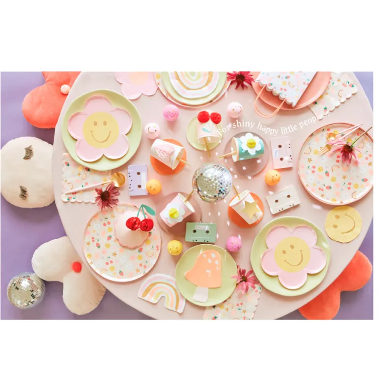 Meri Meri Paper Plates, Happy Face Flowers – Pack of 8