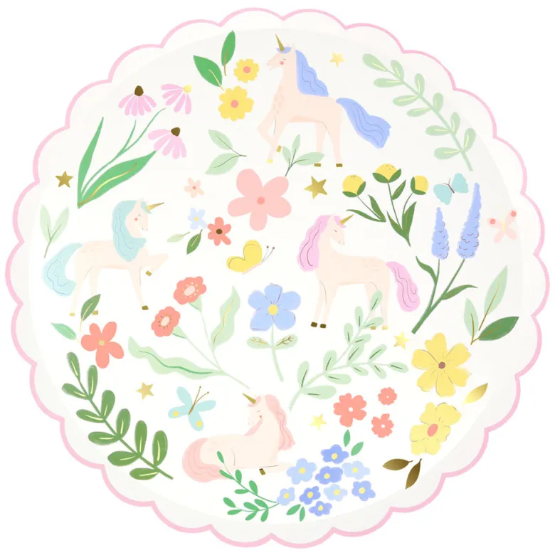 Meri Meri Paper Plates, Large, Meadow unicorns – Pack of 8