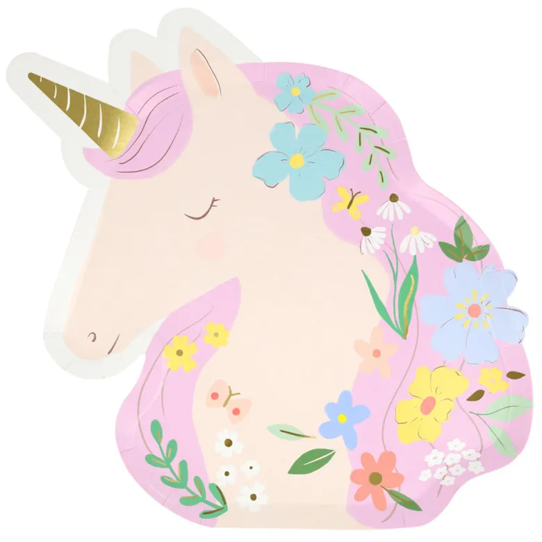 Meri Meri Paper Plates, Meadow Unicorns - Set of 8.