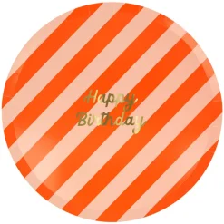 Meri Meri Paper Plates, Size L, Striped Happy Birthday - Set of 8