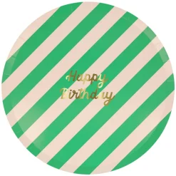 Meri Meri Paper Plates, Size L, Striped Happy Birthday - Set of 8